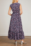 Adam Lippes Dresses Printed Voile Sleeveless Pleated Waist Dress in Navy Multi