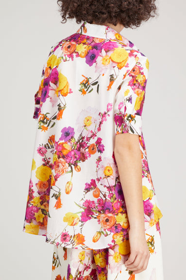 Adam Lippes Tops Short Sleeve Trapeze Top in Ivory Floral