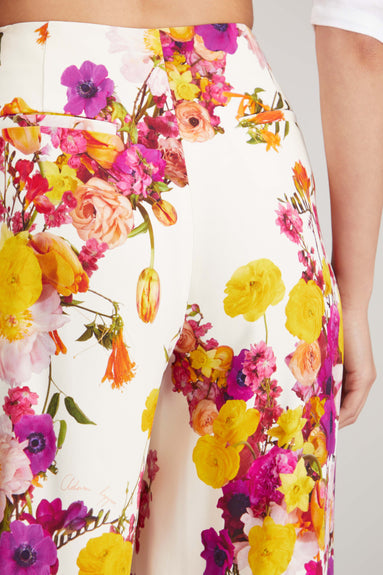 Adam Lippes Pants Stretch Side Zip Pant in Ivory Floral