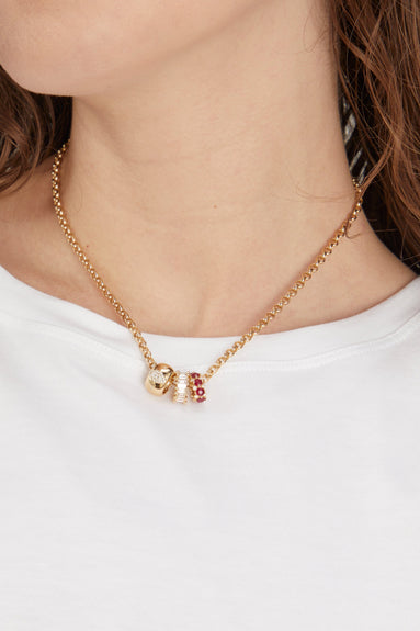 Adina Reyter Necklaces Ruby and Diamond Rounds Big Bead in 14k Yellow Gold