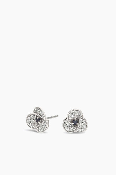 Tiny Diamond and Sapphire Petals Stud Earrings in Sterling Silver