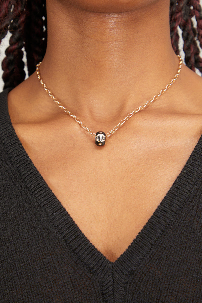Zodiac Big Bead Curb Chain Necklace - Adina Reyter