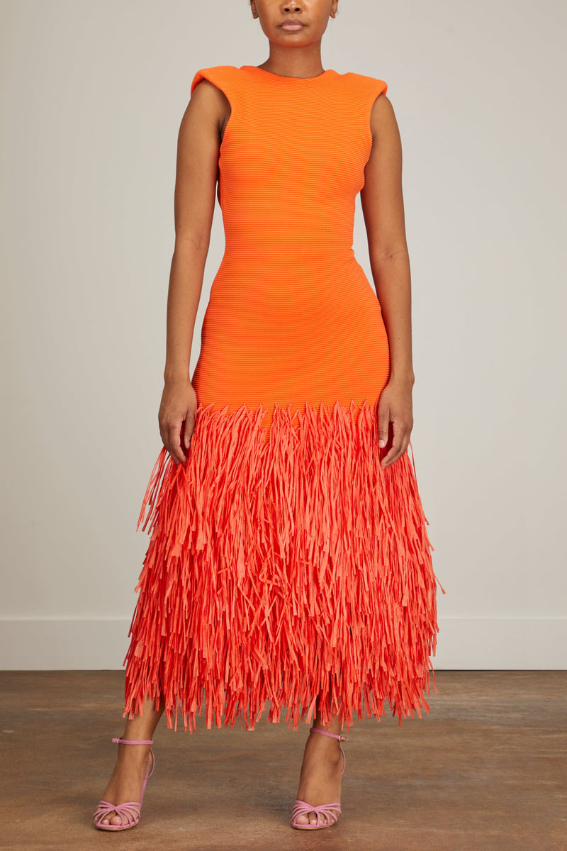 Aje Rushes Raffia Knit Midi Dress in Orange Hampden Clothing