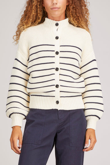 Alex Mill Sweaters Button Back Crewneck Sweater in Stripe Ivory/Dark Navy
