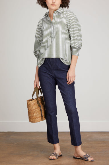 Ann Mashburn Tops Geraldine Popover Shirt in Olive Stripe