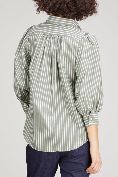 Ann Mashburn Tops Geraldine Popover Shirt in Olive Stripe
