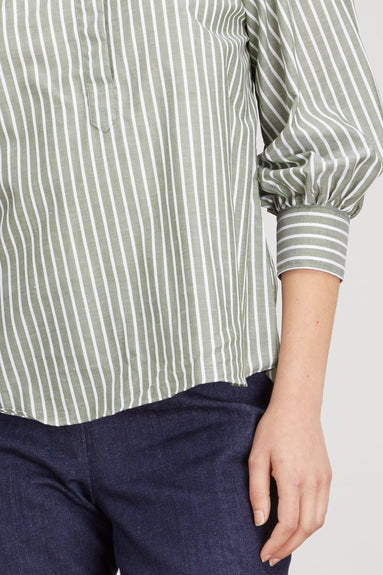 Ann Mashburn Tops Geraldine Popover Shirt in Olive Stripe