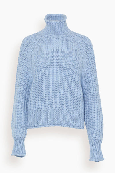 Hand Knitted Cashmere Ellis Turtleneck Sweater in Cornflower