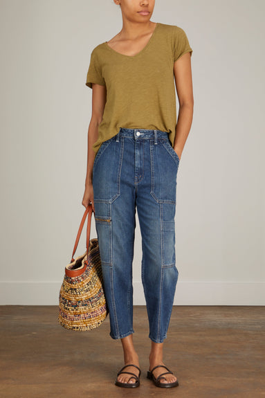 American Vintage Tops Jacksonville V Neck Shirt in Olive Vintage