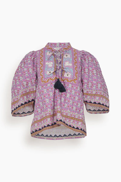 Perry Border Puff Sleeve Top in Lilac