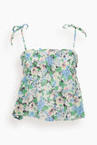 Light Cotton Tieband Strap Top in Floral Azure Blue
