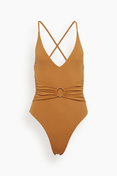 Twilight Solid One Piece With Ruched Ring Belt in Terracotta