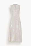 Erdem Dresses Denise Sleeveless Ankle Length V-Neck Dress in Ice Pink