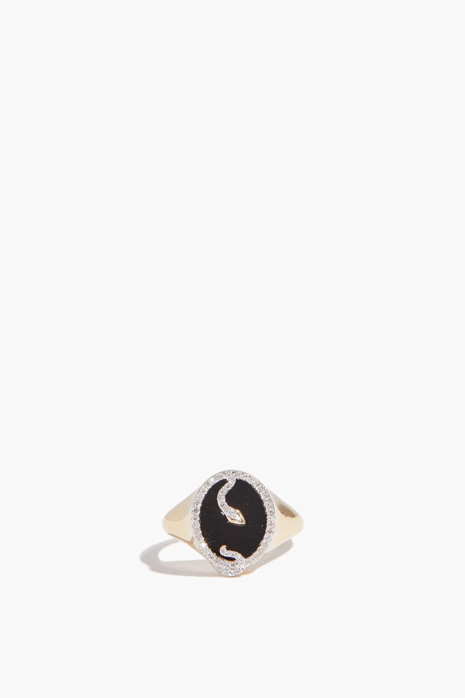 Adina Reyter Rings Onyx + Diamond Oval Snake Signet in 14k Yellow Gold