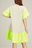 Brogger Dresses Lily Mini Dress in Fluro Yellow/Beige