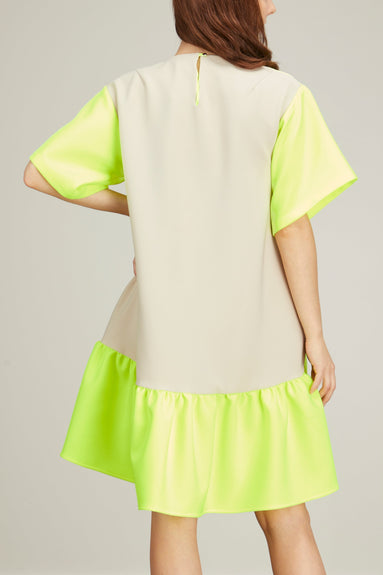 Brogger Dresses Lily Mini Dress in Fluro Yellow/Beige