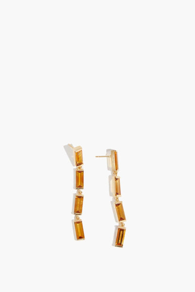 Yellow Gold Deco Maxi Baguette Earrings in Citrine