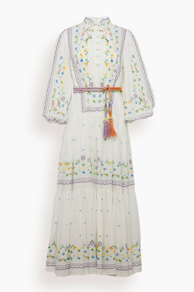 Juniper Embroidered Midi Dress in Ivory