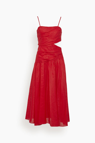 Lyre Wrap Tie Side Midi Dress in Red