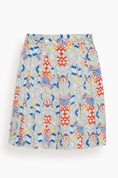 Dancing Constellation Print Viscose Satin Shorts in Lips