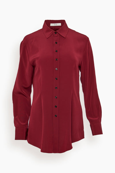 Classic Button Front Blouse in Cabernet