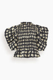 Sea Tops Ginger Gingham Puff Sleeve Smocked Top in Charcoal
