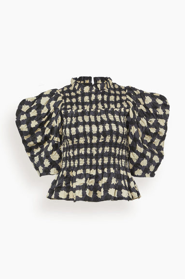 Sea Tops Ginger Gingham Puff Sleeve Smocked Top in Charcoal