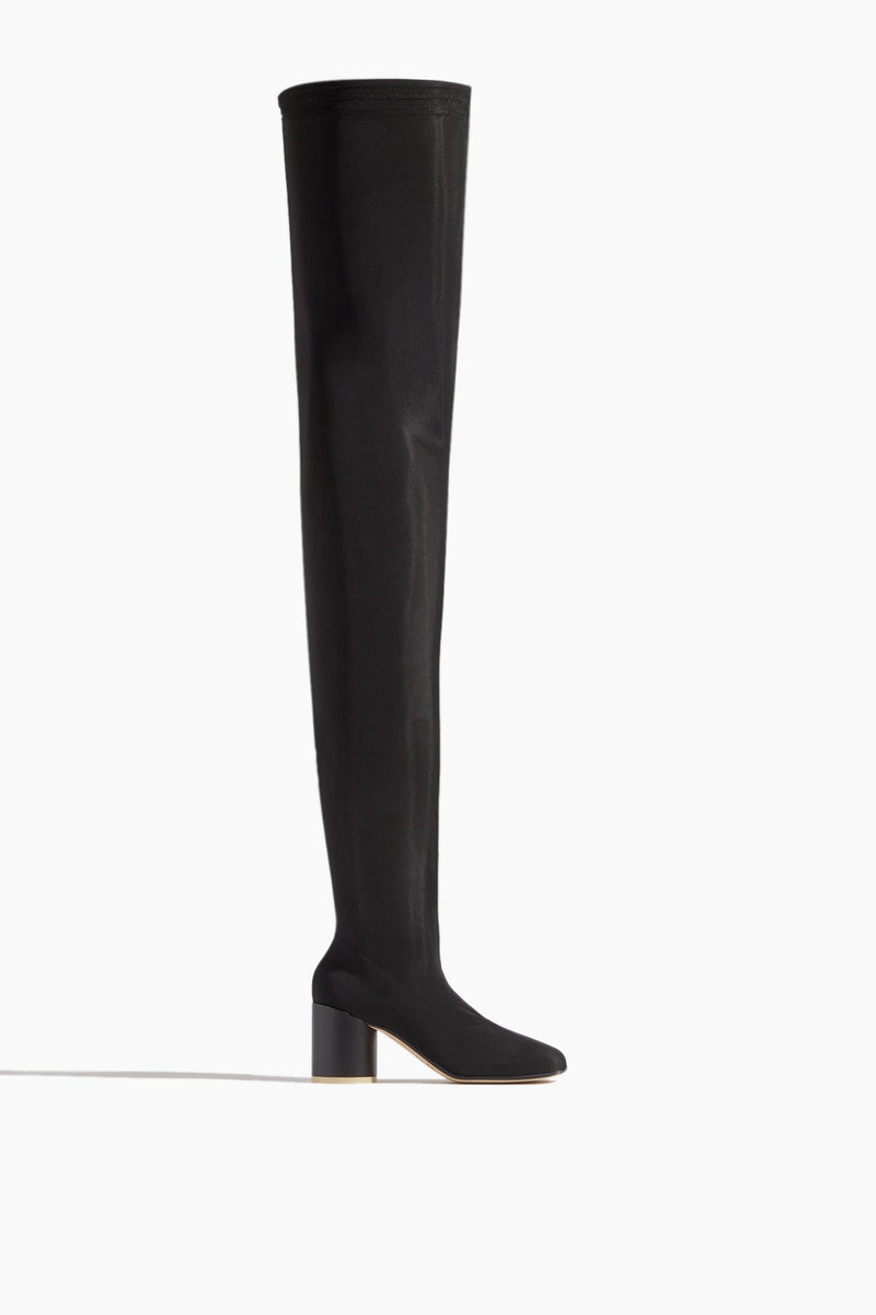 Over The Knee Thigh High Faux Suede Lace Up Back Stiletto Boots Black