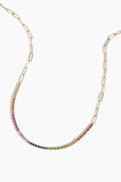 Rainbow Sapphire Bar Necklace in 14k Yellow Gold