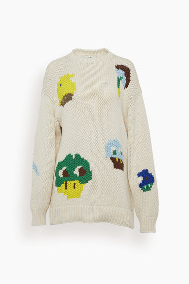 Handknit Intarsia Crewneck Pullover in Pop Multi