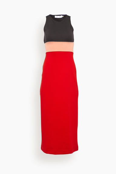 Color Block Jersey Dress in Black/Salmon/Poppy