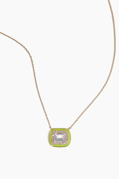 Samira 13 Necklaces White Topaz Diamond Halo Neon Yellow Enamel Pendant Necklace in 14k Yellow Gold