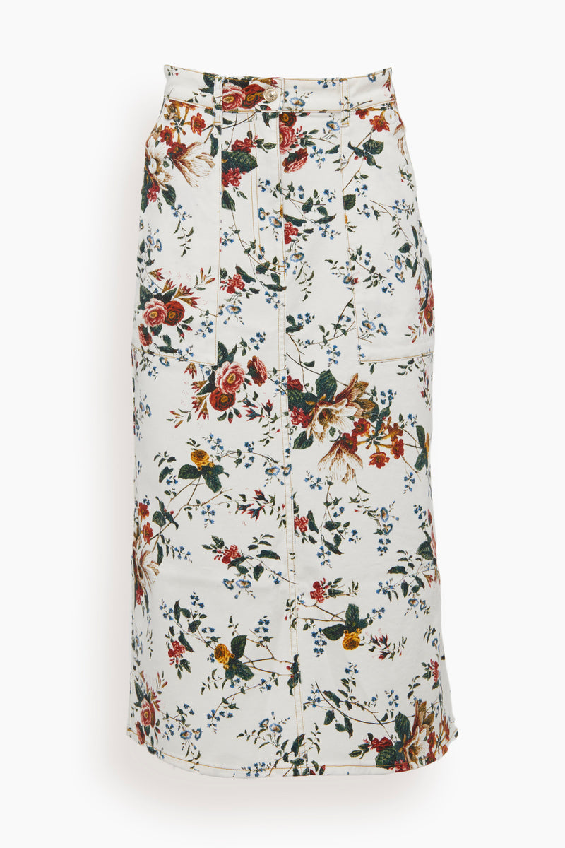 Erdem Artie Midi Skirt with Pockets in White/Multi – Hampden Clothing