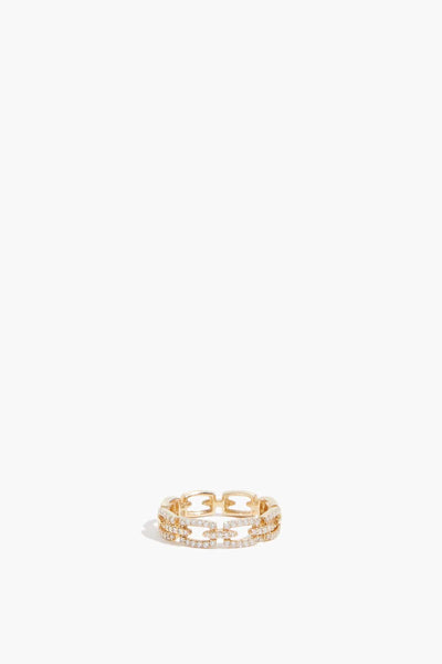 Pave Chain Link Ring in 14k Yellow Gold