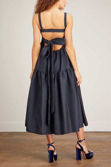 Cecilie Bahnsen Dresses Tiered Dress with Wrap Detail in Navy Blue