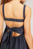 Cecilie Bahnsen Dresses Tiered Dress with Wrap Detail in Navy Blue