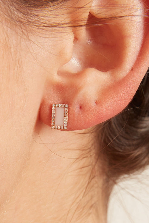 C'est Nuit Earrings Pink Onyx and Pave Diamond Rectangle Earrings in Rose Gold