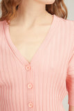 Hampden Clothing Tops Knit Cardigan With Short Sleeves in Light Coral