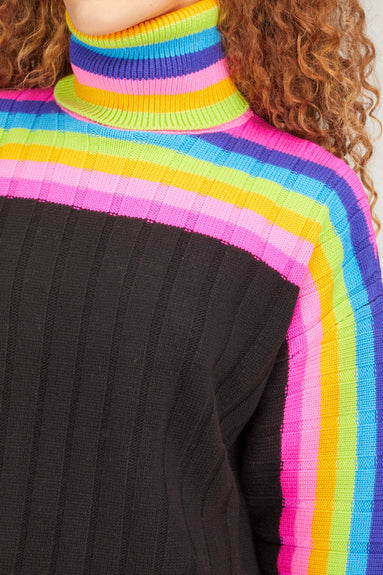 Christopher John Rogers Sweaters Rainbow Striped Turtleneck Sweater in Black Multi