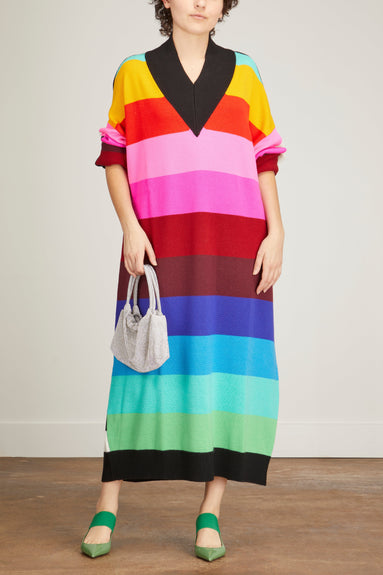 Christopher John Rogers Dresses Oversized Striped V Neck Sweater Dress in Rainbow Multi