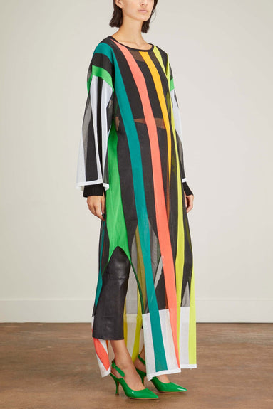 Christopher John Rogers Dresses Striped Sheer Knit Caftan in Rainbow Multi