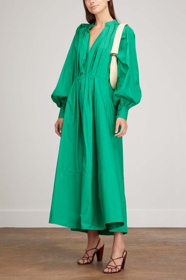 CO Dresses Long Sleeve Waist Pleat Dress in Green CO Long Sleeve Waist Pleat Dress in Green