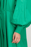 CO Dresses Long Sleeve Waist Pleat Dress in Green CO Long Sleeve Waist Pleat Dress in Green
