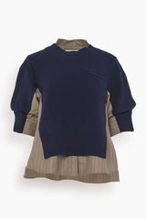 Navy Striped jacquard-knit sweater, Sacai