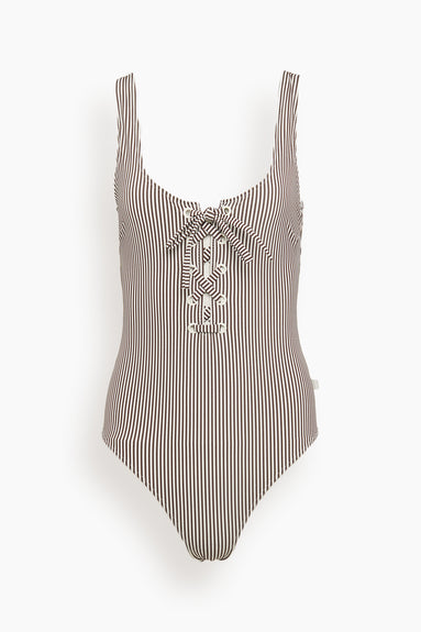 Recycled Stripe Swimsuit in Egret