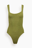 Hunza G Swimwear Square Neck Swimsuit in Metallic Moss