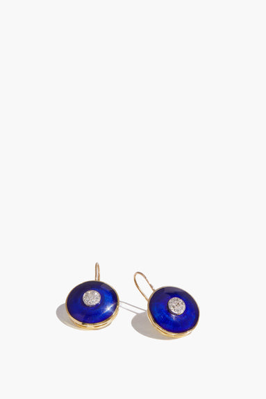 Reverie Estate Jewelry Earrings Cobalt Blue Enamel Disc Earrings in 14k Gold