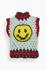 Meryll Rogge Smiley Face Crochet Vest in Mint Multi – Hampden