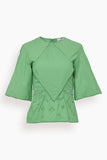 Broderie Anglaise Puff Sleeve Top in Kelly Green