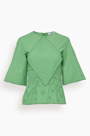 Broderie Anglaise Puff Sleeve Top in Kelly Green
